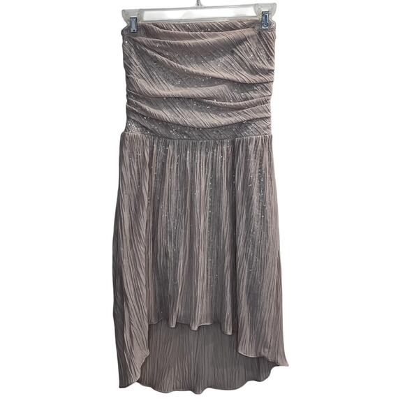 Express Dress Womens 4 Taupe Strapless High Low Sequin Y2K Formal HOCO Fairy - Picture 1 of 13